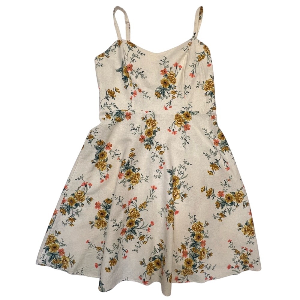 Old Navy‎ Cream Floral Sundress Sleeveless Linen Blend NWT Size M